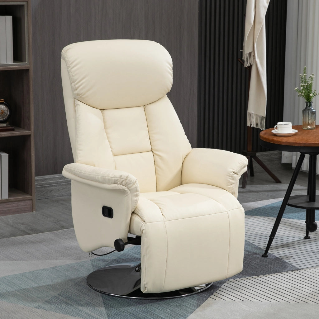 Poltrona relax reclinabile ¨C Xylo ¨C similpelle crema con poggiapiedi, portata 150 kg