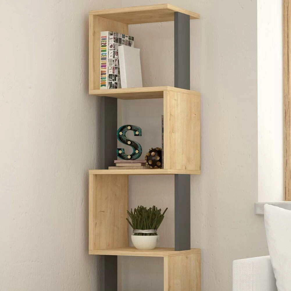 Libreria Design Moderna Scaffale Modulare 5 Ripiani 161x35x30cm Ufficio Oak Grey