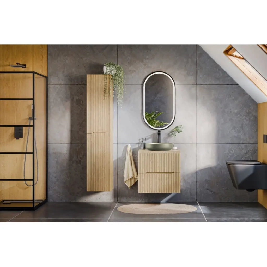 Set da bagno sospeso NATURA 95cm: mobile sotto lavabo 60cm + piano per lavabo + colonna