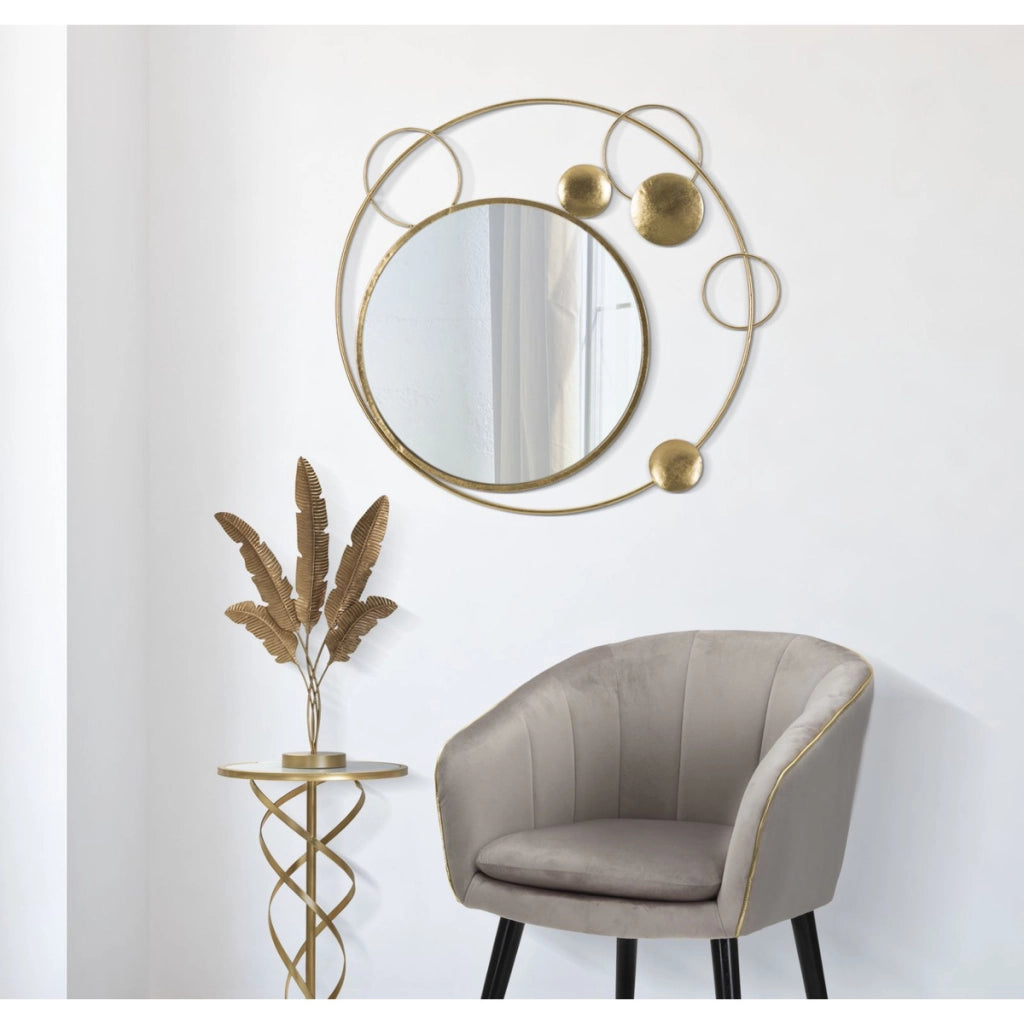 Specchio con Cornice Luna 3, Oro, Metallo, 90x3x83 cm