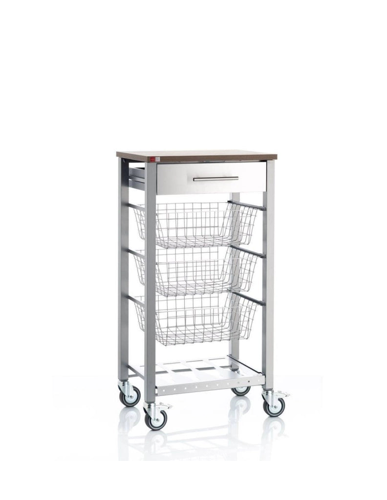 Carrello da cucina con ruote con piano color Ciliegio, ONDA ALUMINIUM