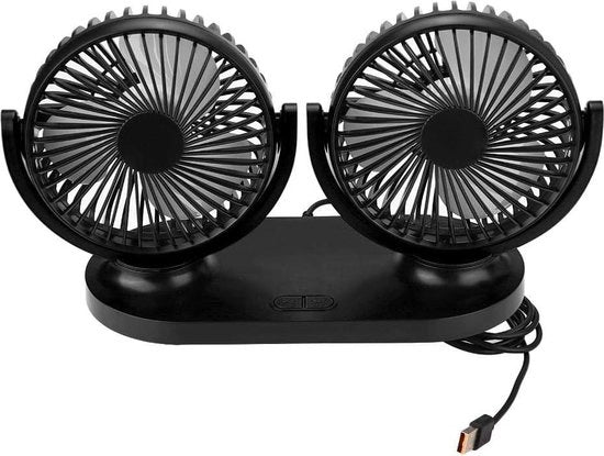 Ventilatore per auto con doppie porte USB 12V - Raffreddatore automatico e ventilatore di condizionamento d'aria portatile - Nero.