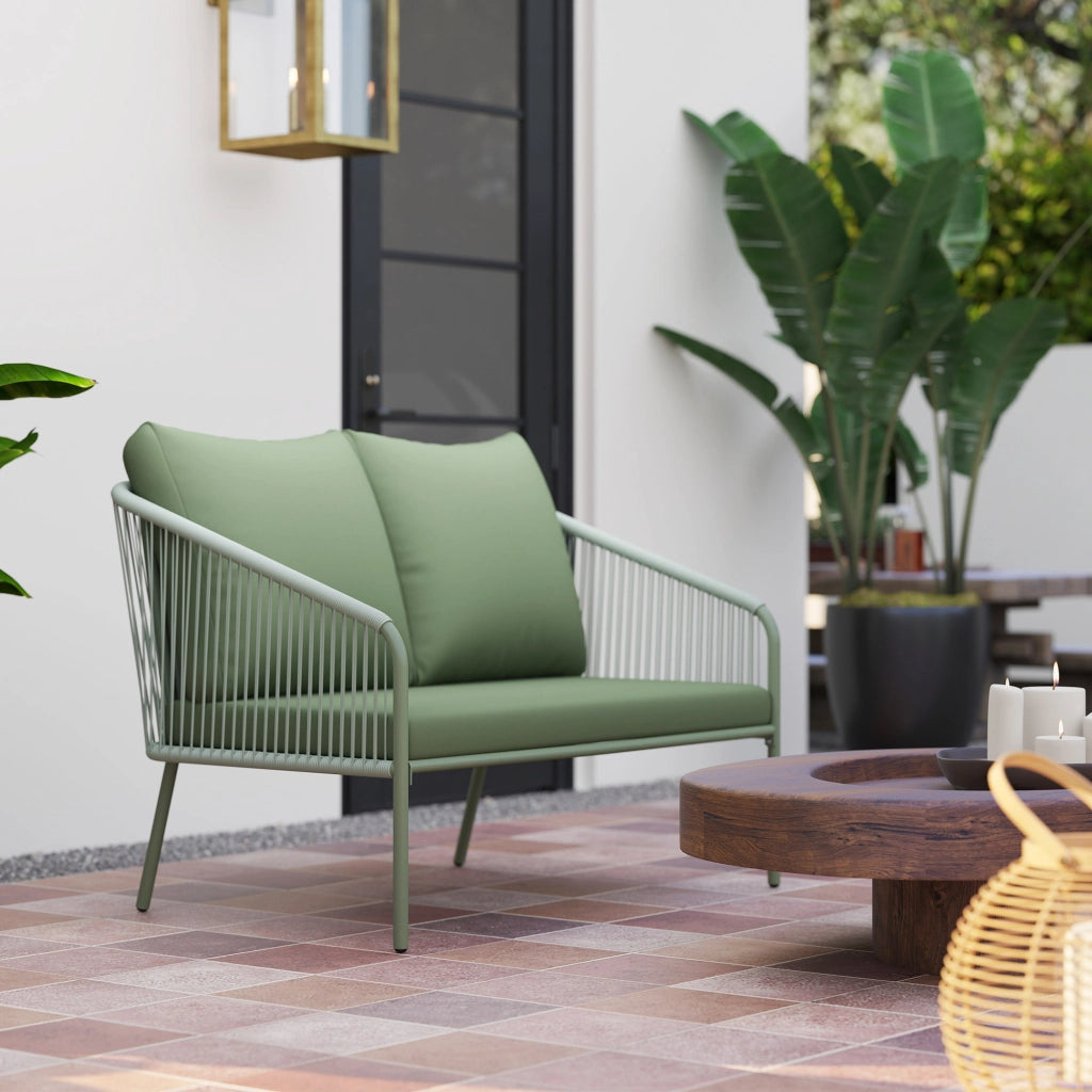 Divano da giardino 2 posti ¨C Minimal ¨C polyrattan, cuscini, verde, 112x72x76cm