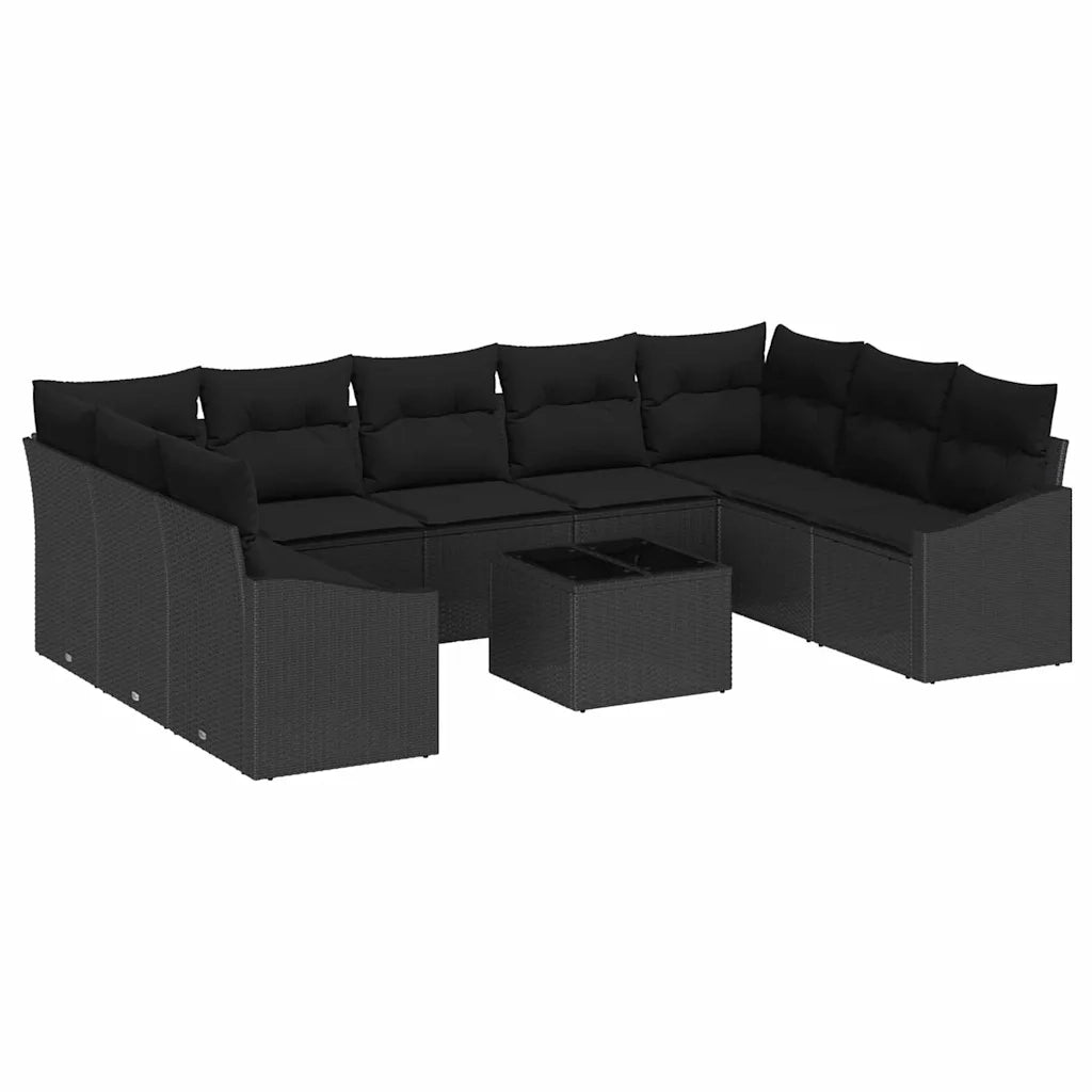 Set di divani con cuscino 10 pcs Nero polyrattan