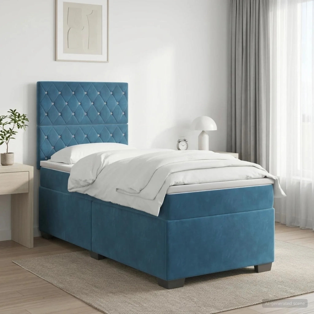 Letto box spring con materasso Blu 100 x 200 cm Velluto 3455046