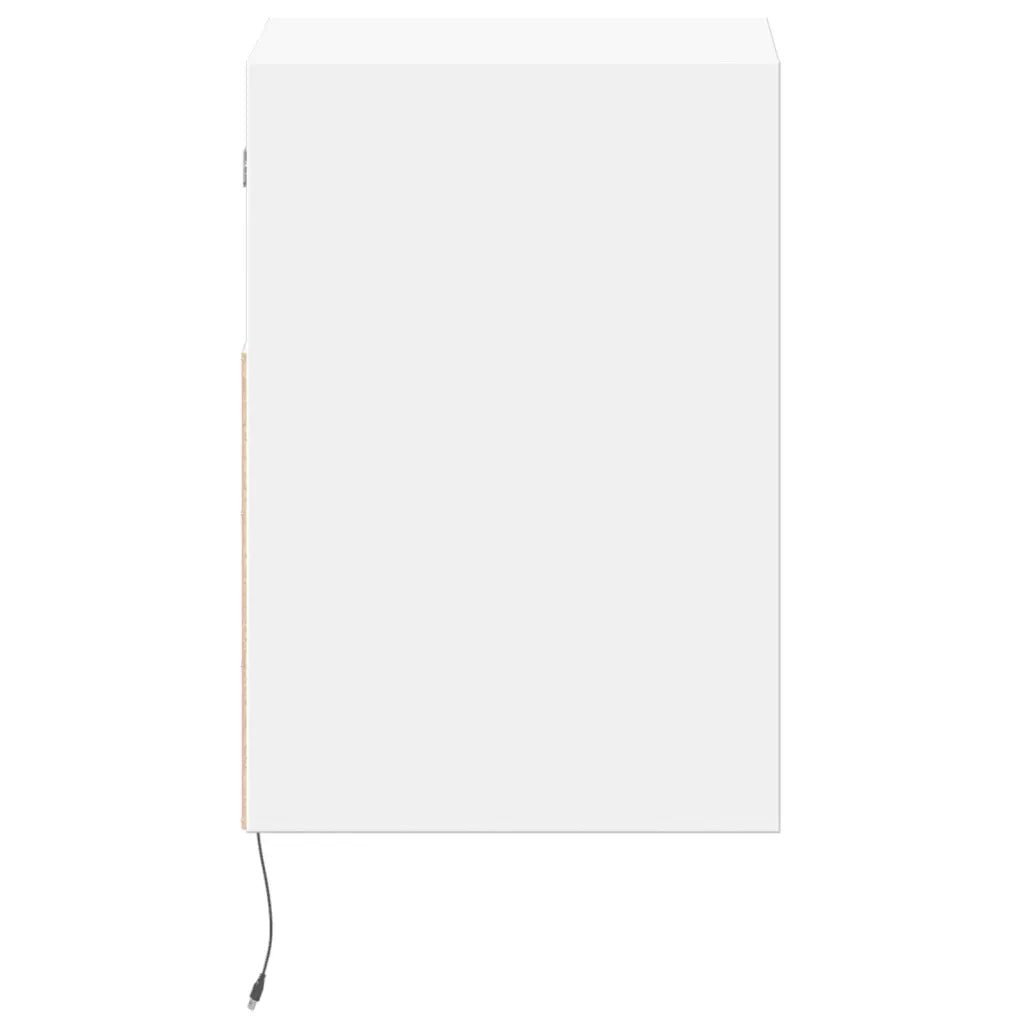 Comodino | Armadio da Notte | Mobiletto da notte a Parete con Luci LED Bianco