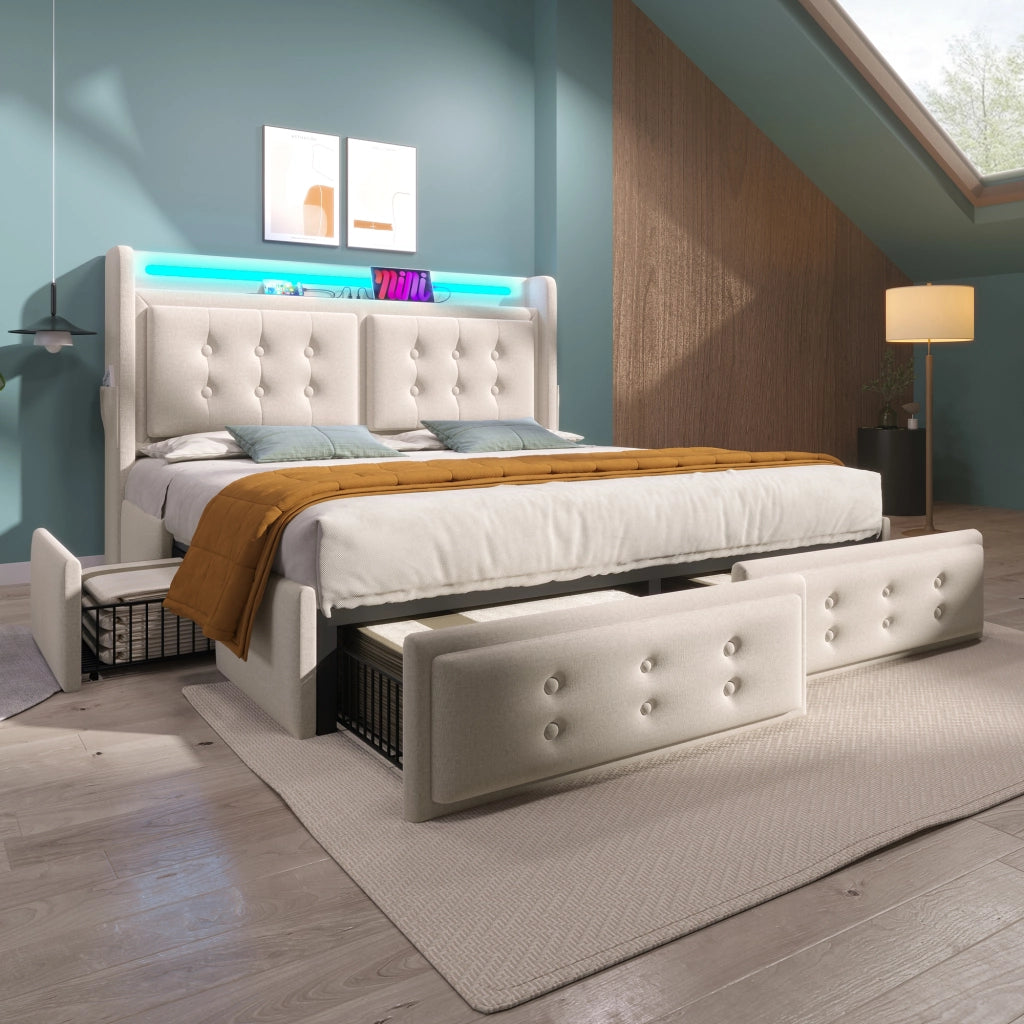 letto imbottito cotone lino beige 140x200 cm