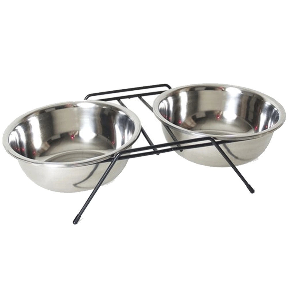 Trade Shop - Ciotola Doppia Rialzata Per Cani 2 Per 14cm Con Supporto Cibo Acqua In Metallo -