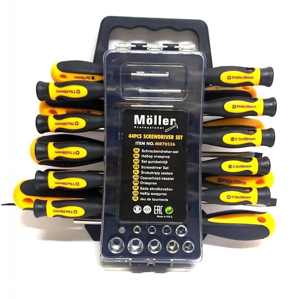 Trade Shop - Kit Set Da 44 Pezzi Cacciaviti Torx Esagonali Punte Inserti Bussola -