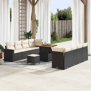 Set Divano da Giardino 12 pcs Nero e Crema polyrattan