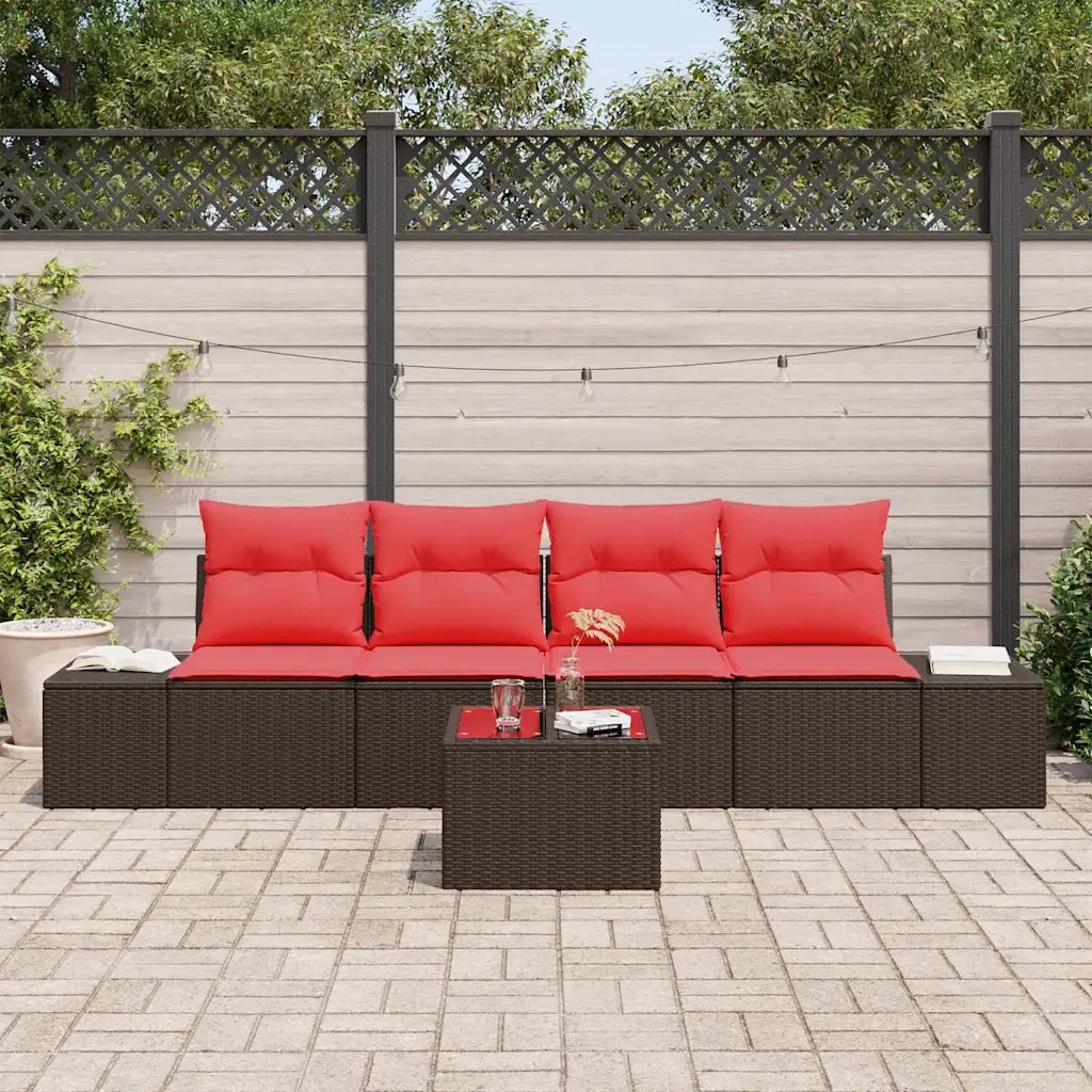Set di divani con cuscino 5 pcs Marrone polyrattan 3346934