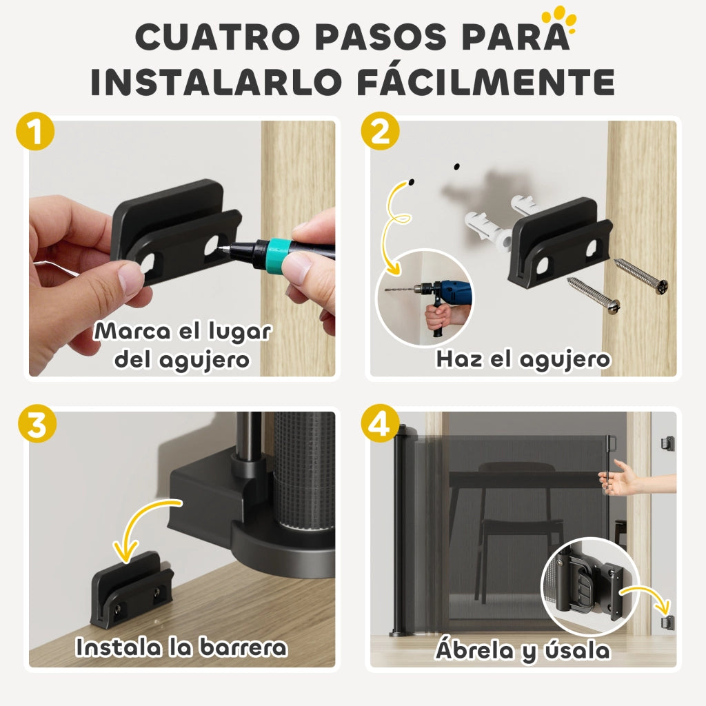 Barriera di Sicurezza per Cani Retrattile ¨C Minimal ¨C Nero 142x10x87 cm