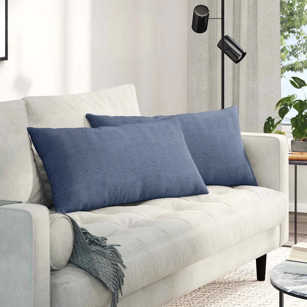 Cuscini da Divano 2 pz-Set di 2 Cuscini per Sofa Blu 80 x 40 cm Tessuto in Cords 348671