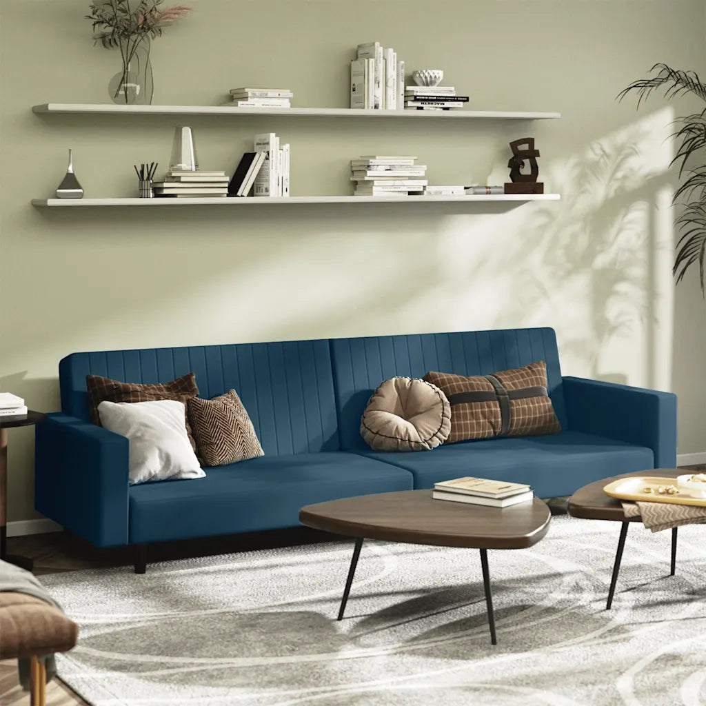 Divano Letto a 2 Posti-Sofa Letto 2 Posti-Daybed Blu in Velluto 190202