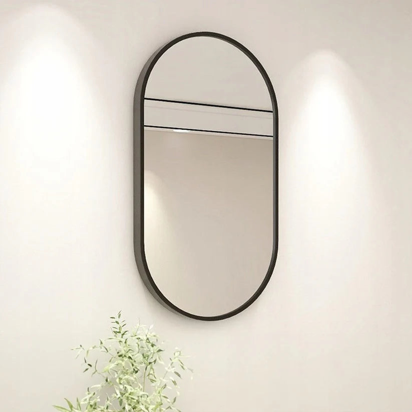 Grande specchio ovale da appendere con cornice nera 75x40 cm