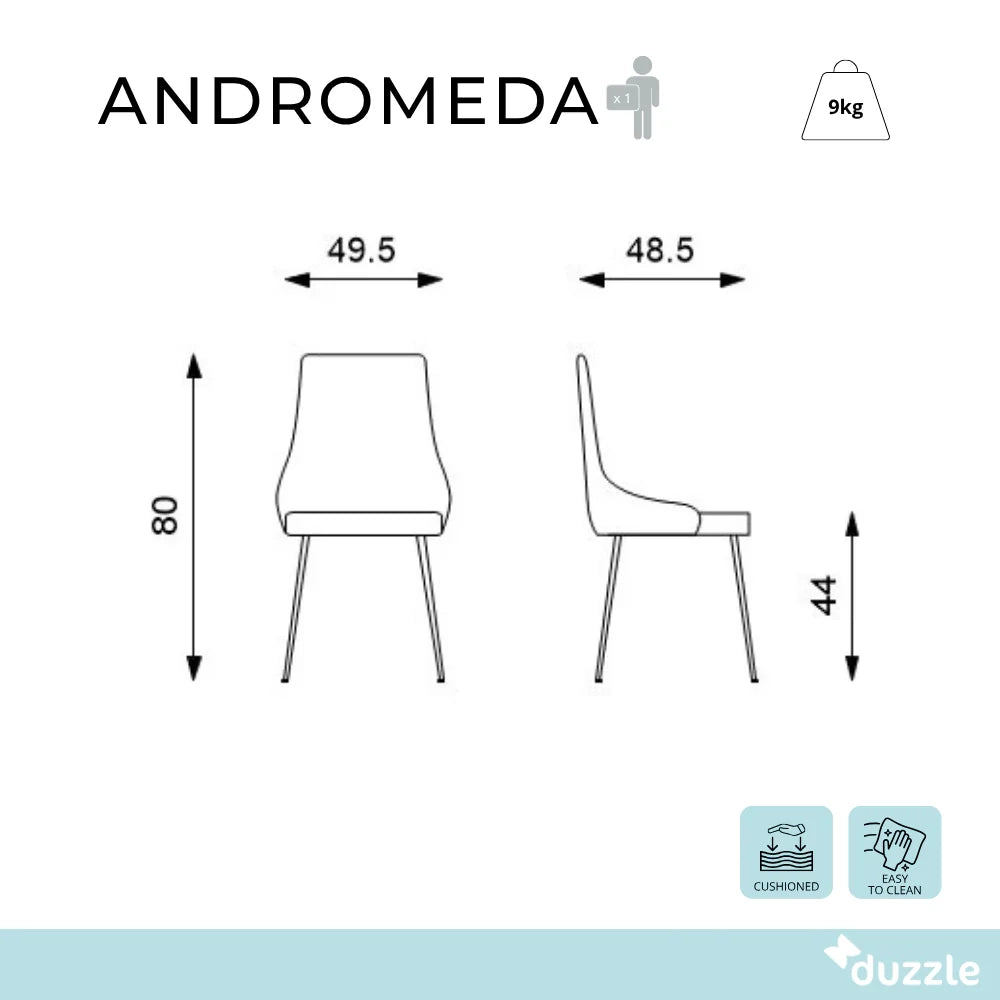 Sedia da pranzo imbottita in microfibra avio Andromeda con struttura in metallo facili da pulire | Duzzle