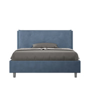 BS COM Letto matrimoniale francese contenitore imbottito 140x190 microfibra blu Large