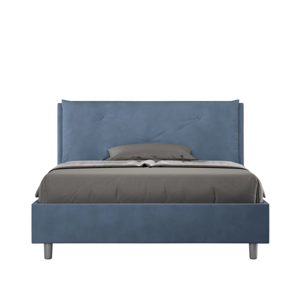 BS COM Letto matrimoniale francese contenitore imbottito 140x190 microfibra blu Large