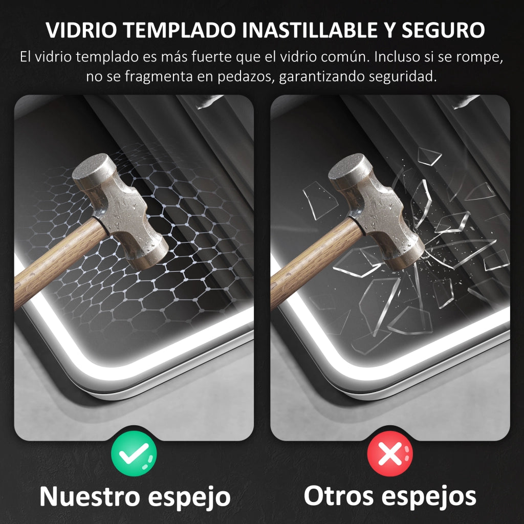 Specchio da Bagno con Luce LED e Bluetooth ¨C Minimal ¨C Bianco 80x60 cm