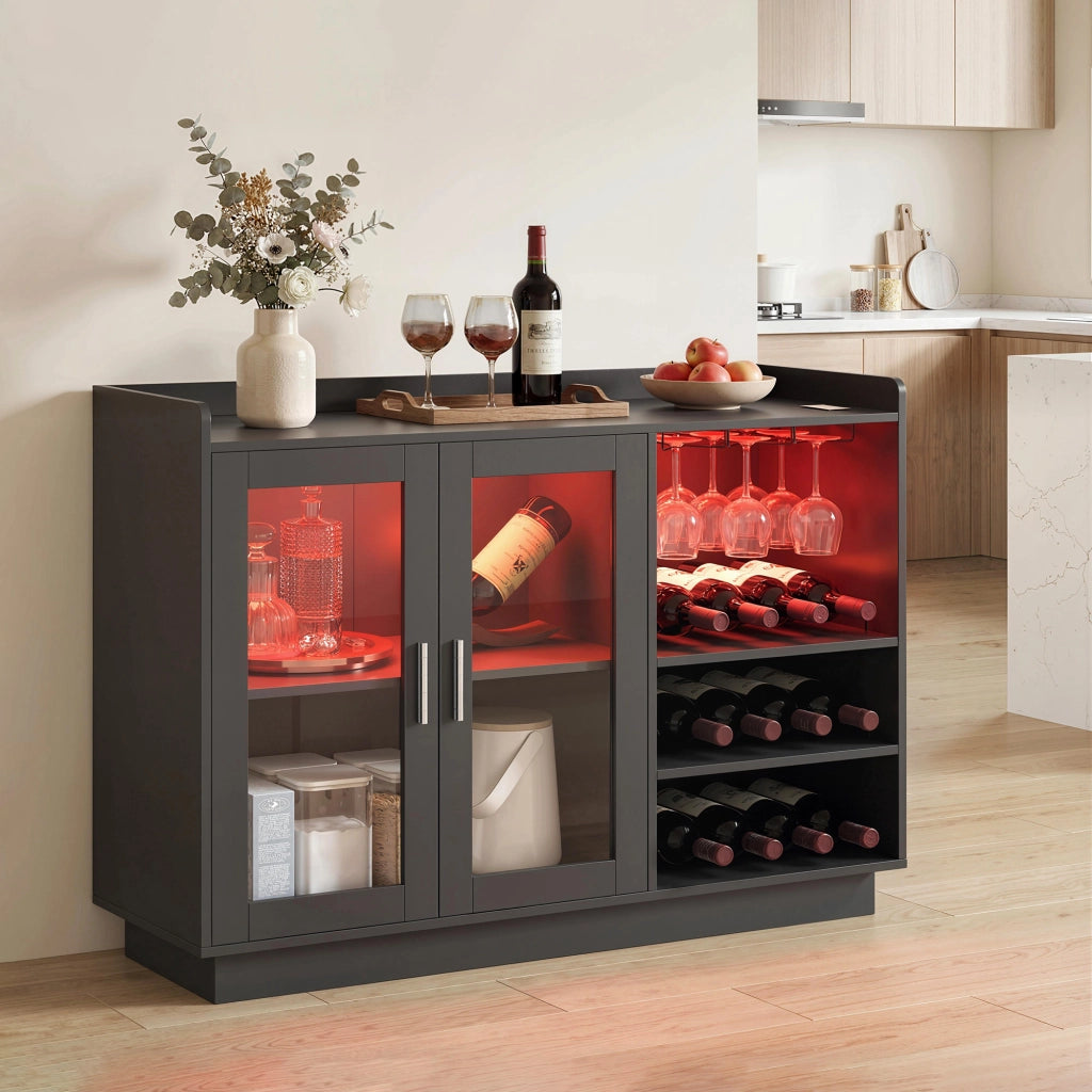 Buffet Armadio con Bottigliere e Luci LED RGB ¨C zephmum ¨C Nero