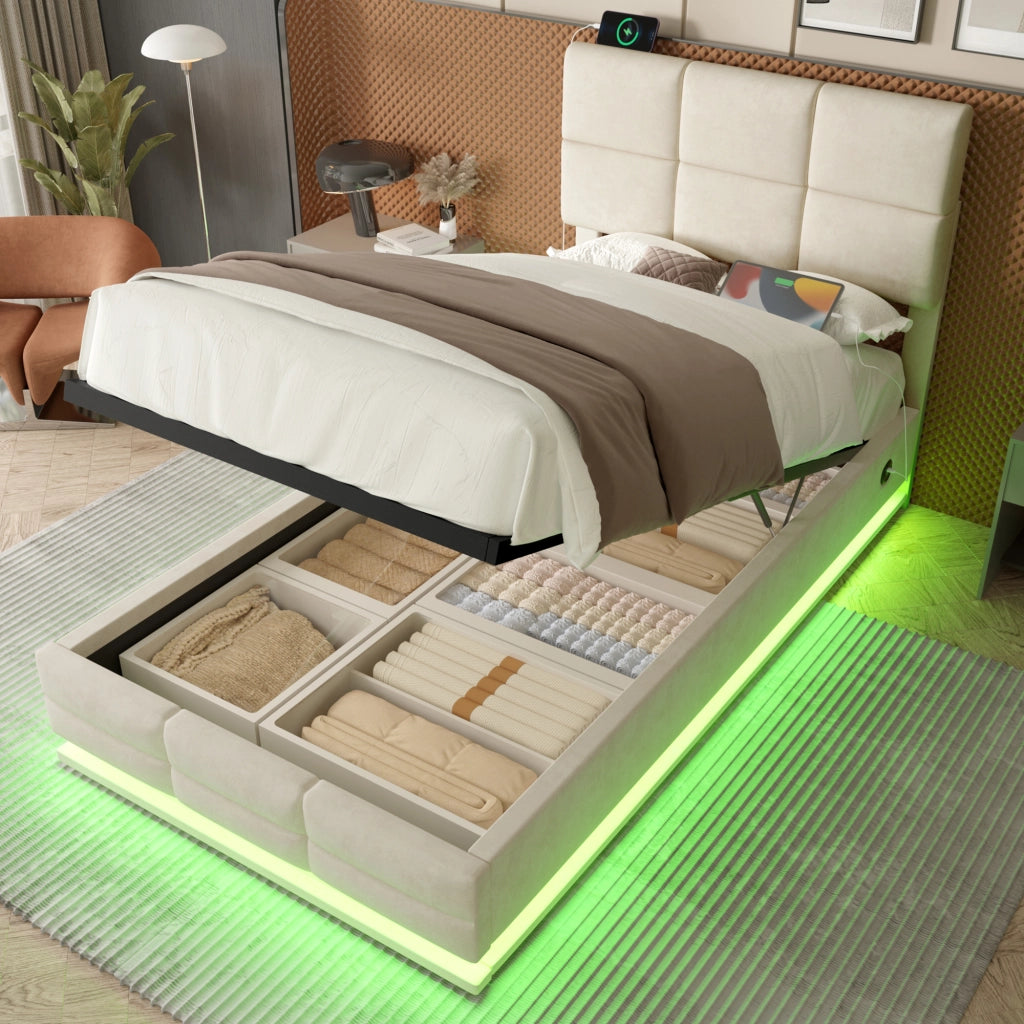 letto in velluto beige 90 x 200 cm