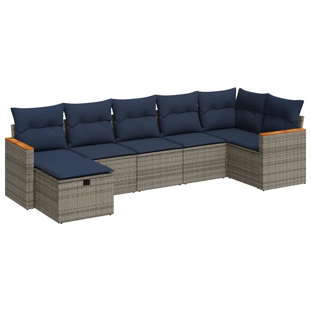 Set Divani da Giardino 7 pz con Cuscini Grigio in Polyrattan 3325932