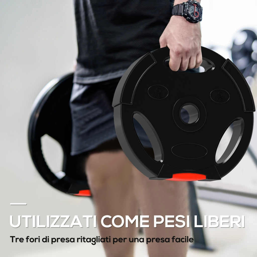 Kit 4 Pesi con 2 Dischi Ø27x4.5 cm da 5 kg e 2 Dischi Ø24x3.5 cm da 2,5 kg in Polipropilene e Sabbia Nero