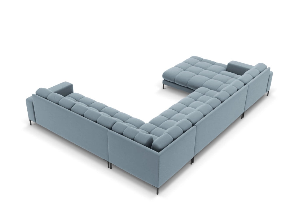 Cosmopolitan Design - Divano panoramico destro "Bali" 7 posti in velluto azzurro 
