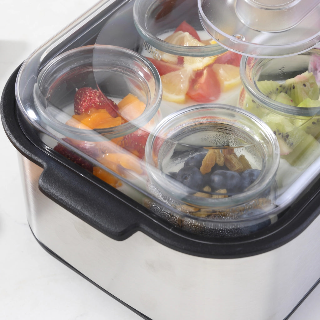 EasyComfort Yogurtiera Elettrica 25W con 8 Vasetti Inclusi, Timer 1-48 Ore e Temperatura Regolabile 20-50°C, 36x18.8x14cm, Argento
