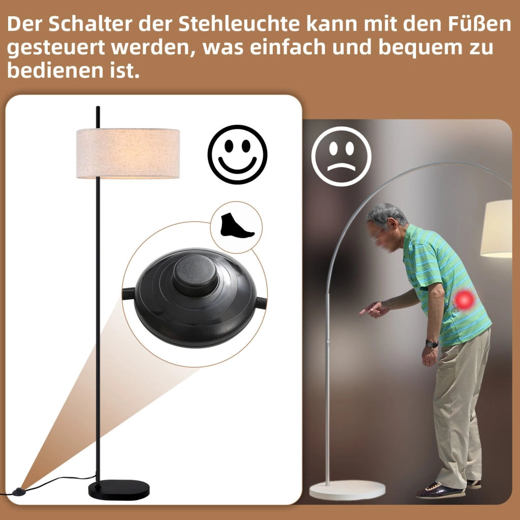 ZMH Lampada da terra nera 154cm paralume tessuto E27 retrò per camera letto