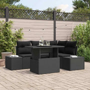 Set Divano da Giardino con cuscino 5 pcs Nero polyrattan