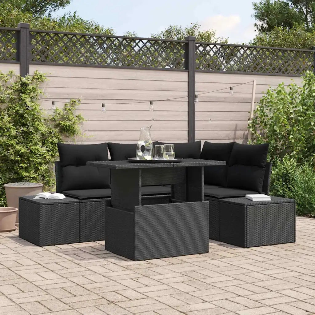 Set Divano da Giardino con cuscino 5 pcs Nero polyrattan