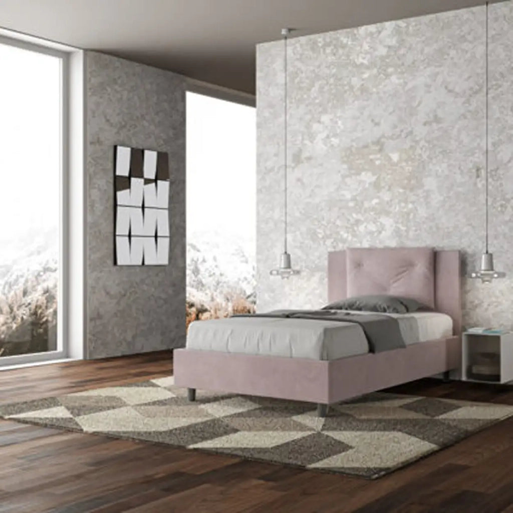 Letto una piazza e mezza senza rete imbottito 120x210 microfibra glicine Appia
