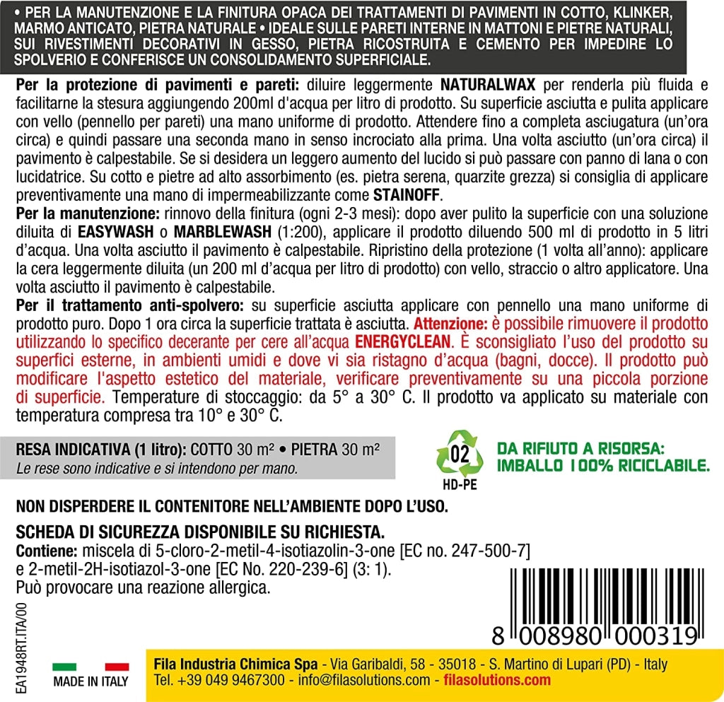 Cera effetto opaco Naturalwax FILA 1lt