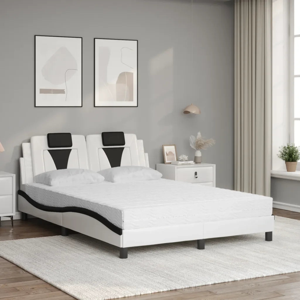 Letto Viana con Materasso Bianco e Nero 140x200 cm in Similpelle