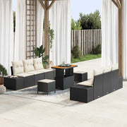 Set Divano da Giardino con cuscino 9 pcs Nero polyrattan