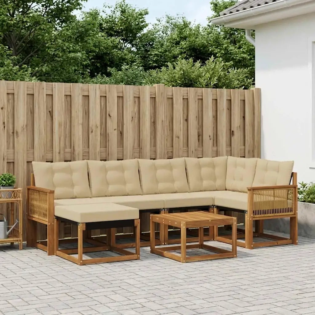 Set di divani da esterno con cuscino 7 pcs Naturale e Beige 3382085