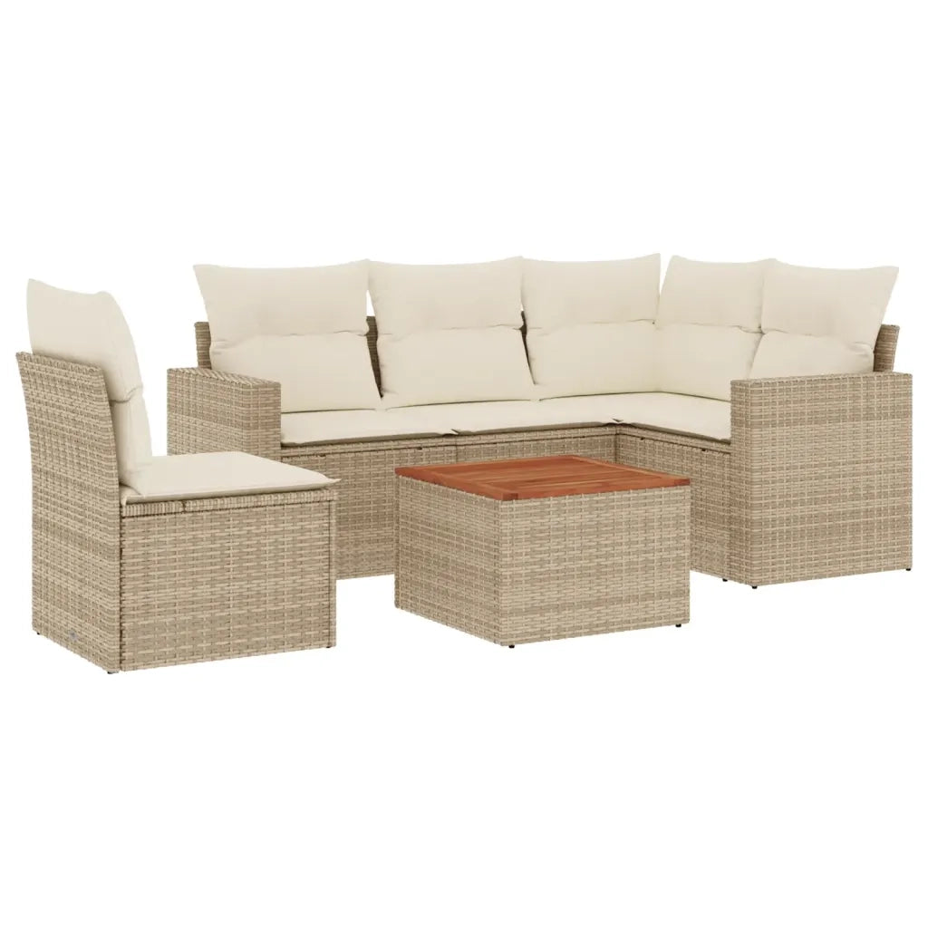 Set Divano da Giardino 6 pz con Cuscini Beige in Polyrattan 3224126