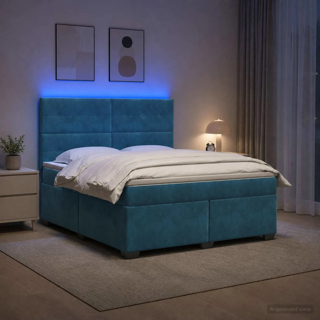 Letto box spring con materasso Blu 180 x 200 cm Velluto 3455160