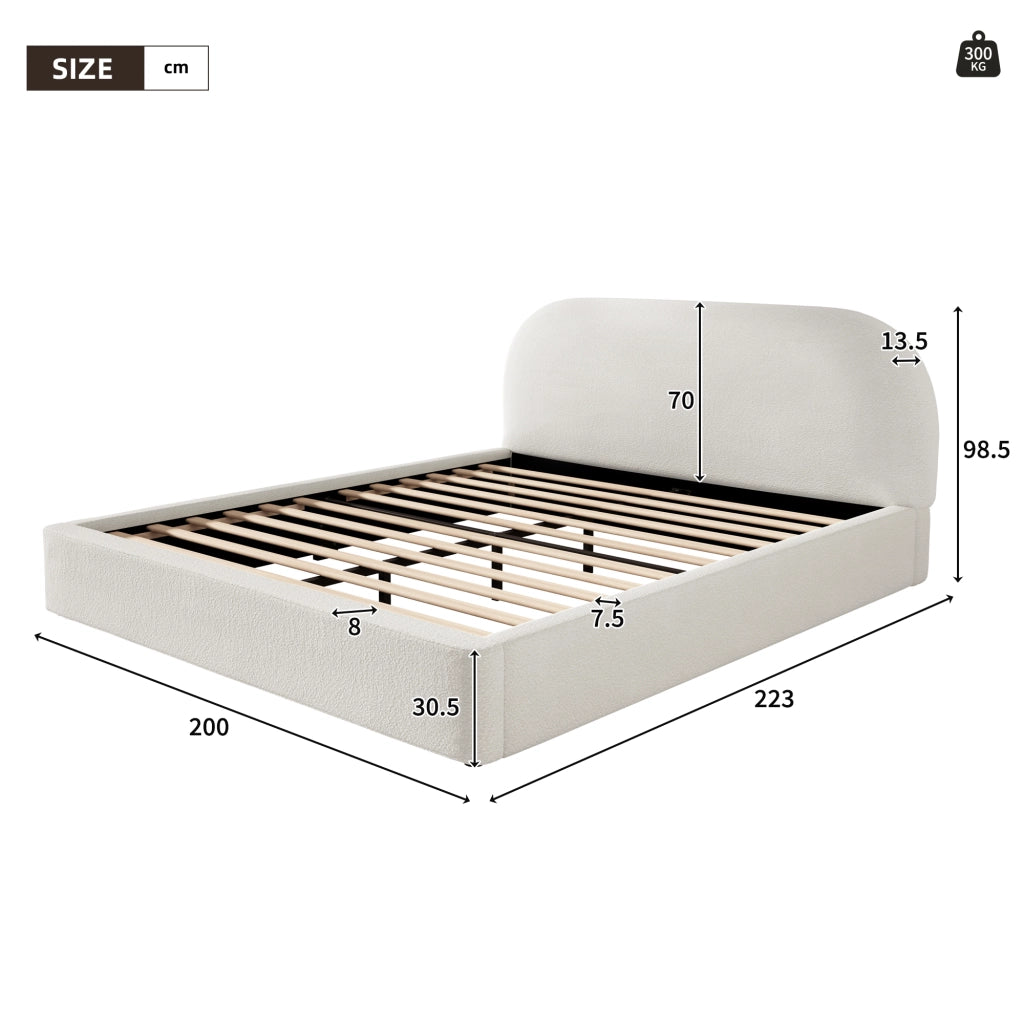 LETTO Imbottito 180 x 200 cm Bouclé Beige con rete a doghe