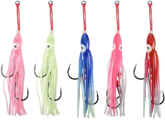 Articoli per Pesca - 5 Pezzi - Materiale PVC-Rubber - Colore Vivido - Attrezzo per Nuoto - Grappolo a Doppia Fili Spinati - Resistenti alle Sollecitazioni e ai Morsi - Materiale in Kunststoff