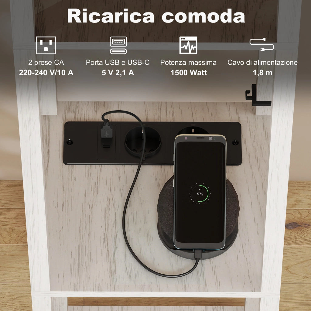 Lampada da Terra con Ripiani e USB ¨C Minimal ¨C Bianco e Rovere