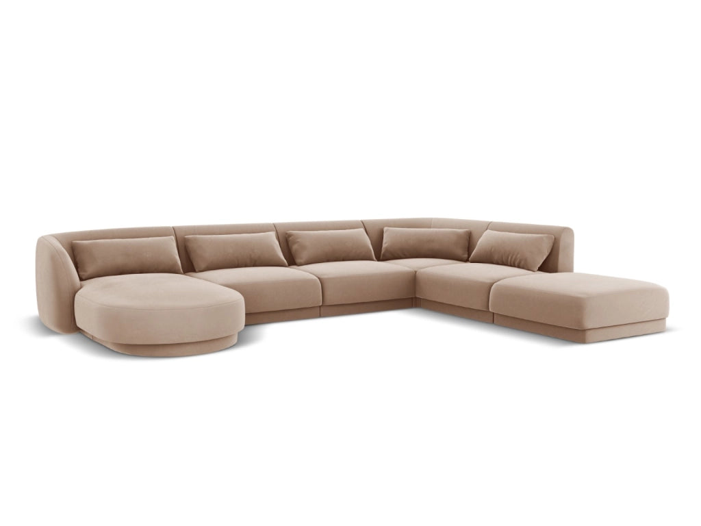 Cosmopolitan Design - Divano panoramico destro "Tulum" 6 posti in velluto beige 