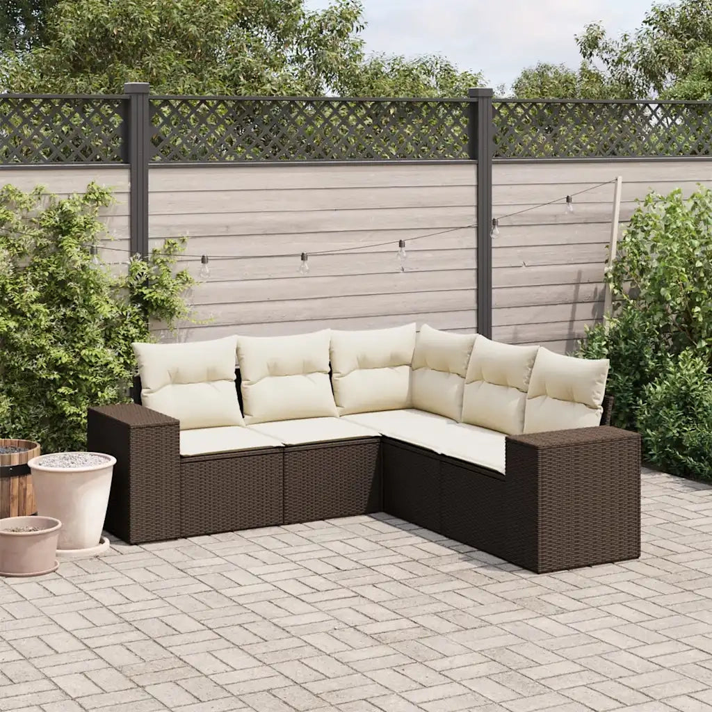 Set Divano da Giardino 5 pz con Cuscini Marrone in Polyrattan 3222552