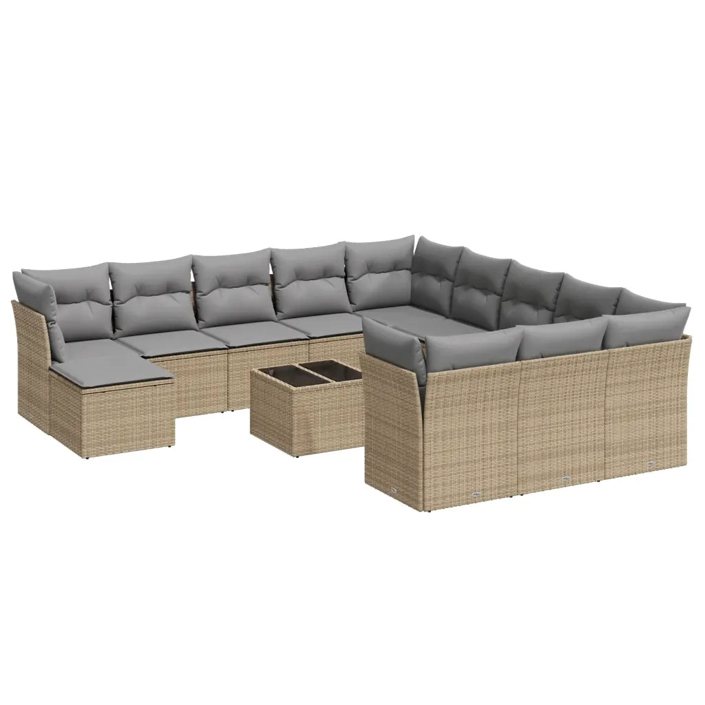Set Divano da Giardino 13 pz con Cuscini Beige in Polyrattan 3250478
