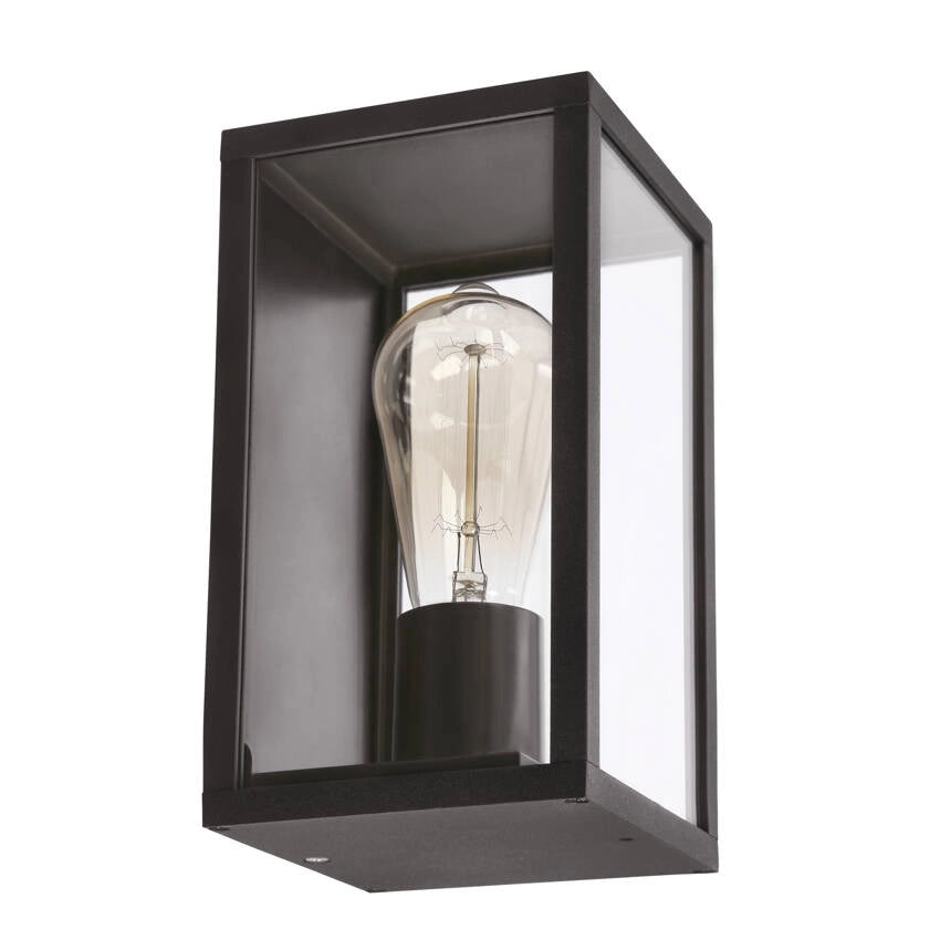 Applique esterna Hoya nera rettangolare vetro E27 IP44