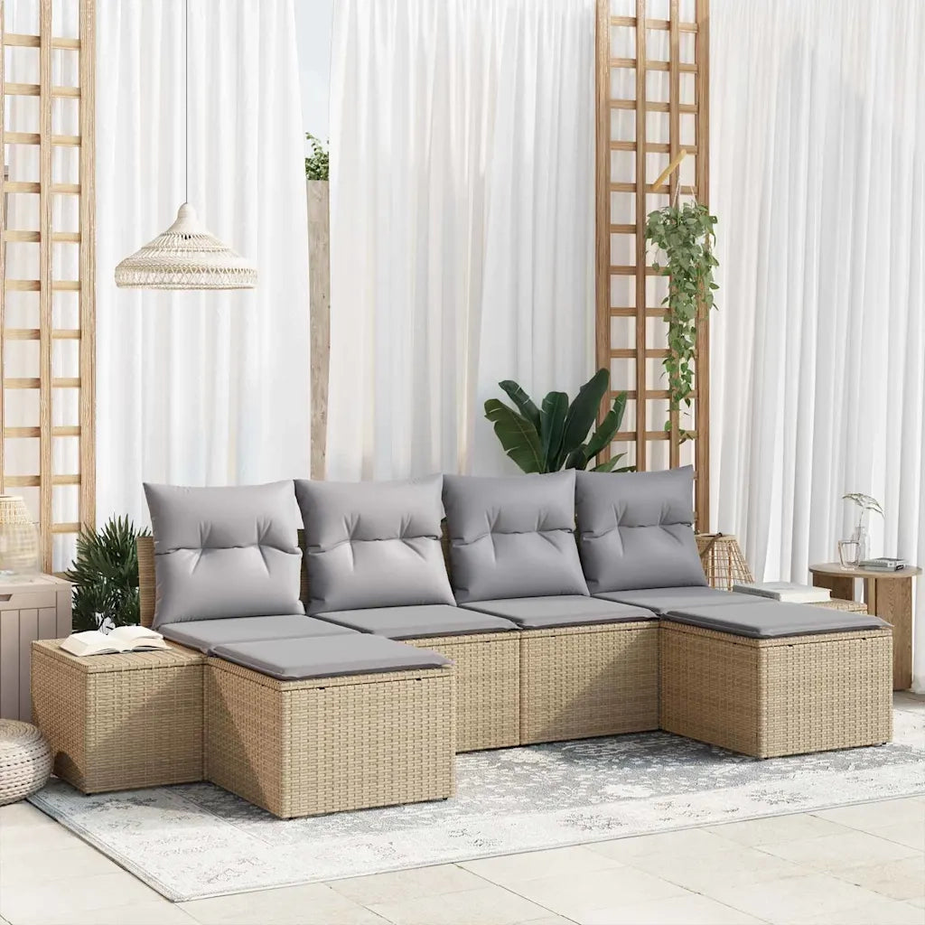 Set Divano da Giardino con cuscino 6 pcs Beige polyrattan 3347170