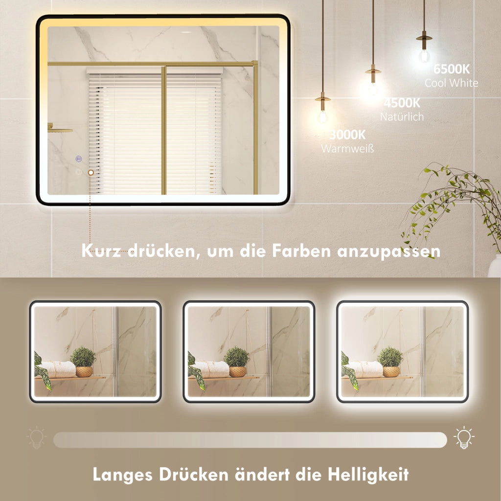 Specchio Bagno LED Anti-Appannamento Dimmabile ¨C Minimal ¨C 80x60 cm Nero