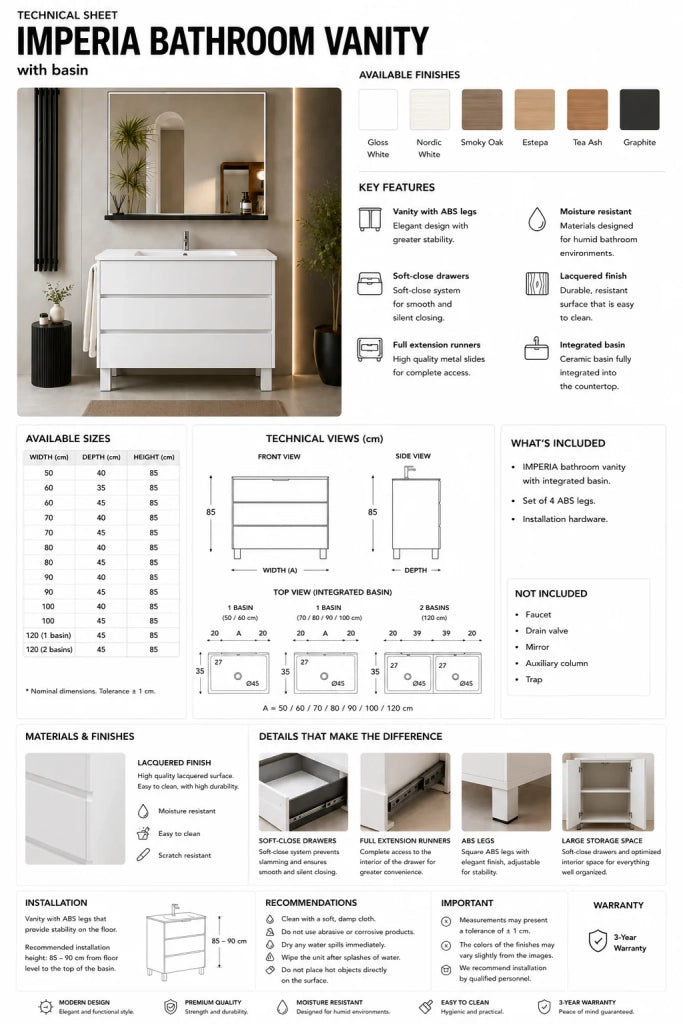 Mobile bagno con lavabo ORIGENBATH IMPERIA senza specchio 70x45 cm grafite