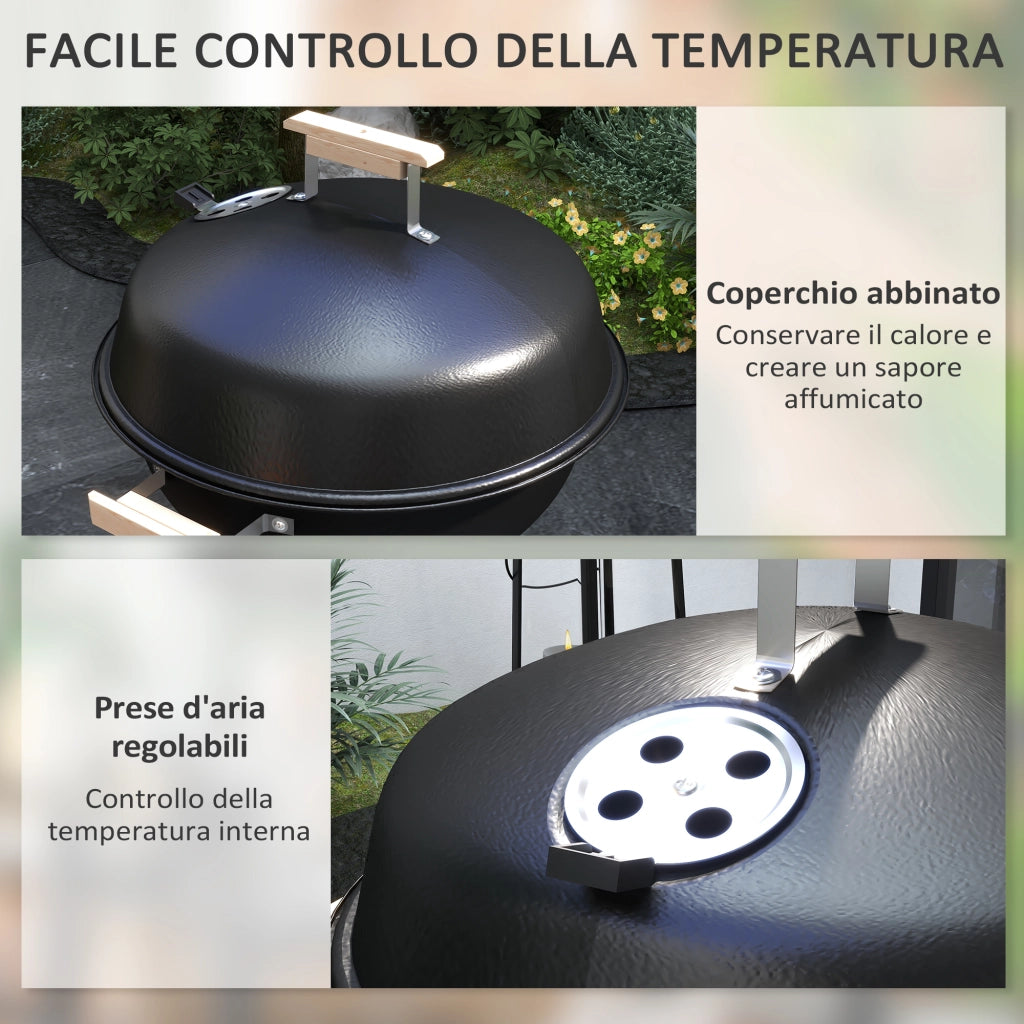 Barbecue a Carbonella ¨C Xylo ¨C Griglia Acciaio con Coperchio e Ruote, Nero